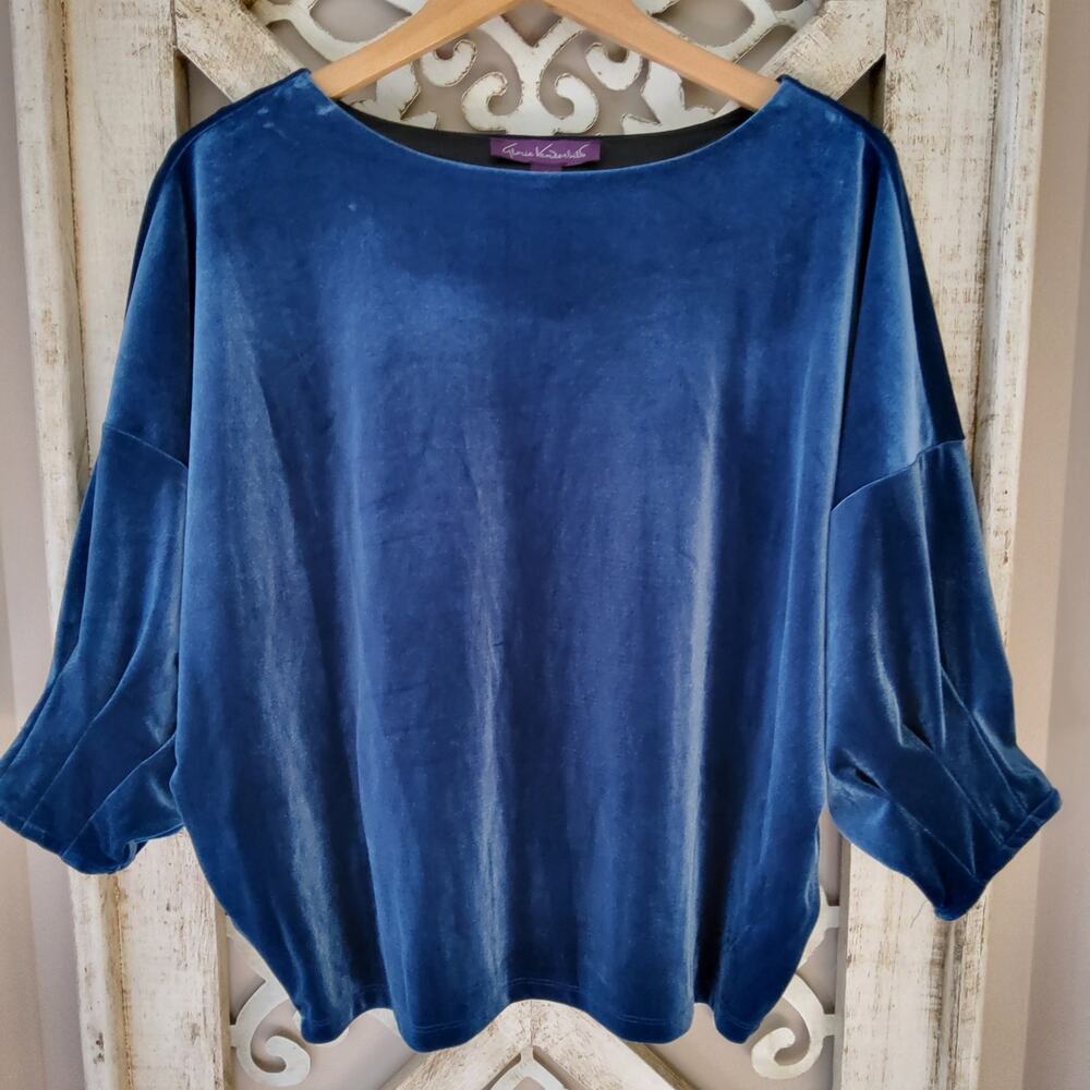 Gloria Vanderbilt Size S L Velvet Billowy Dolman Relaxed Dixie Top Peacock Blue